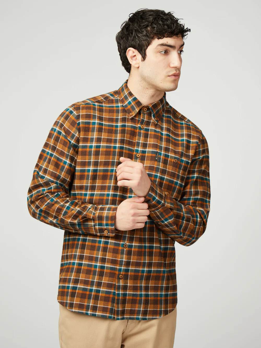 Brushed plaid check casual shi